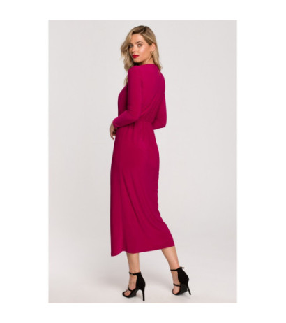 K139 Long dress with slit in the neckline - ruby