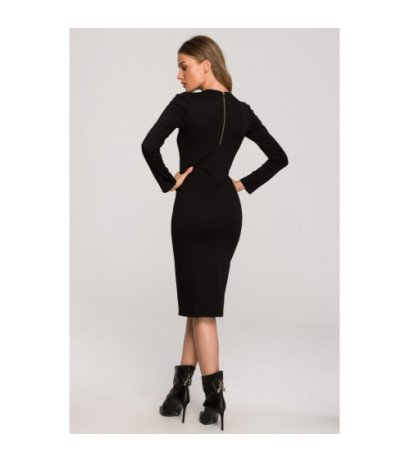 S314 Pencil dress with leather piping - black