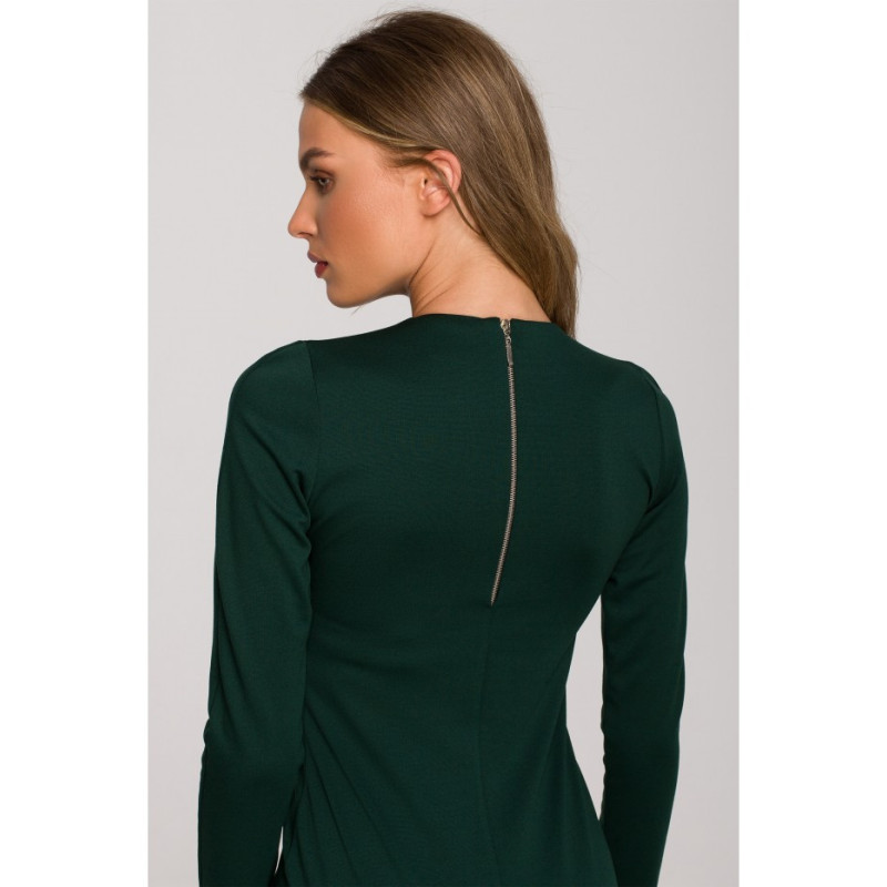 S314 Pencil dress with leather piping - green