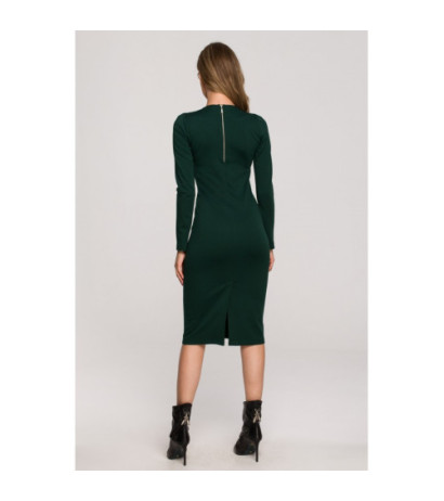 S314 Pencil dress with leather piping - green