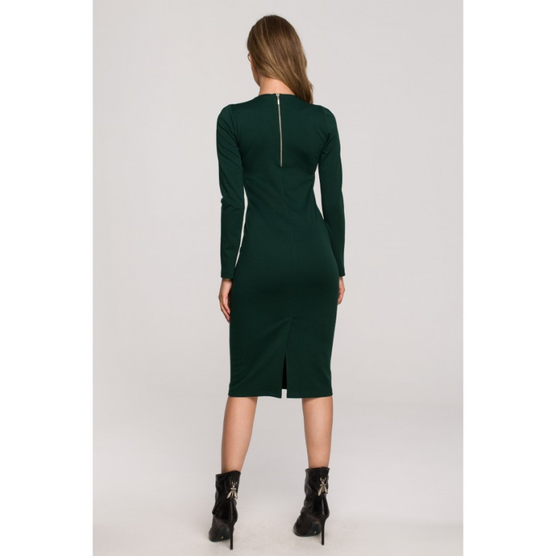 S314 Pencil dress with leather piping - green