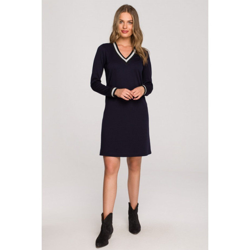 S328 Lurex ribbed dress - navy blue