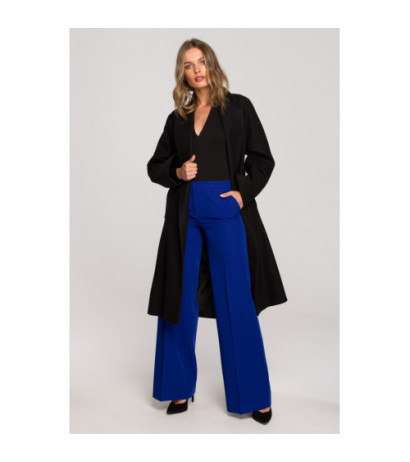 S329 Flare coat with belt - black