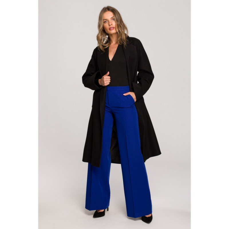 S329 Flare coat with belt - black