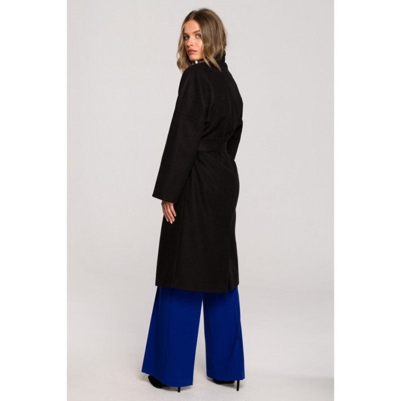 S329 Flare coat with belt - black