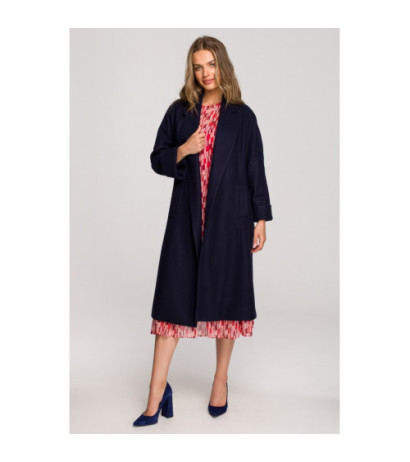 S329 Flare coat with belt - navy blue