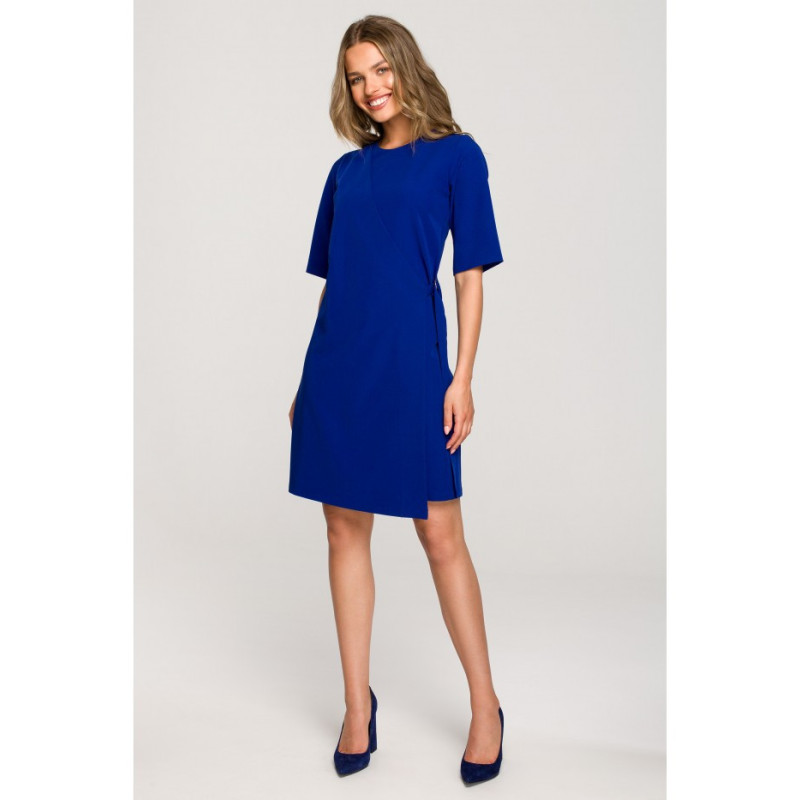 S326 Dress with double front and decorative buckles - cornflower