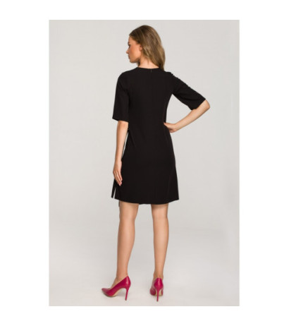 S326 Dress with double front and decorative buckles - black