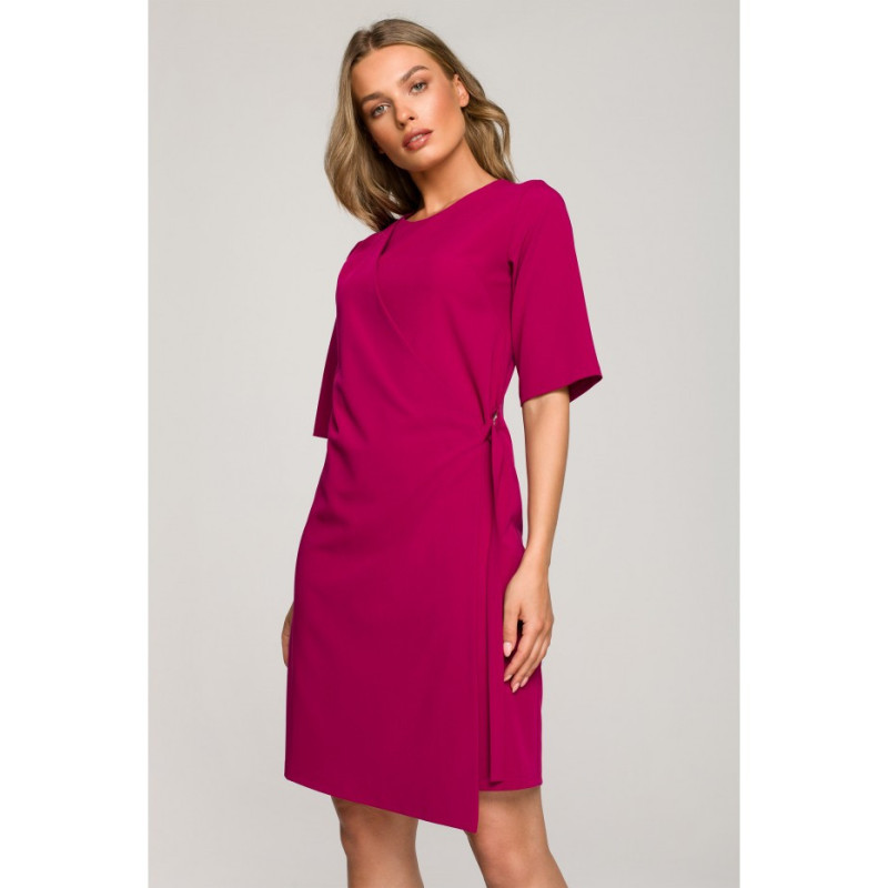 S326 Dress with double front and decorative buckles - plum