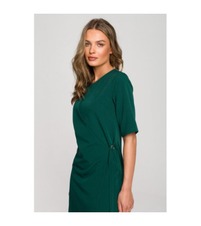 S326 Dress with double front and decorative buckles - green