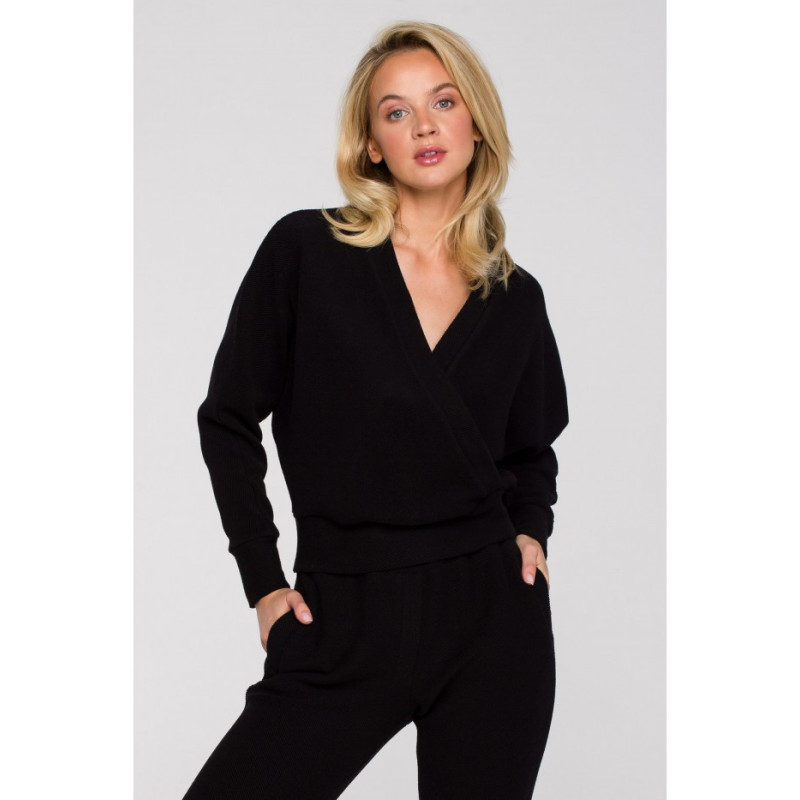 LA128 Sweatshirt with envelope neckline - black