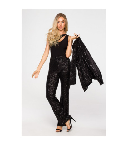 M725 Sequin pants with widened legs - black