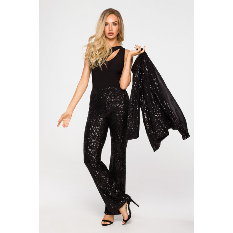 M725 Sequin pants with widened legs - black