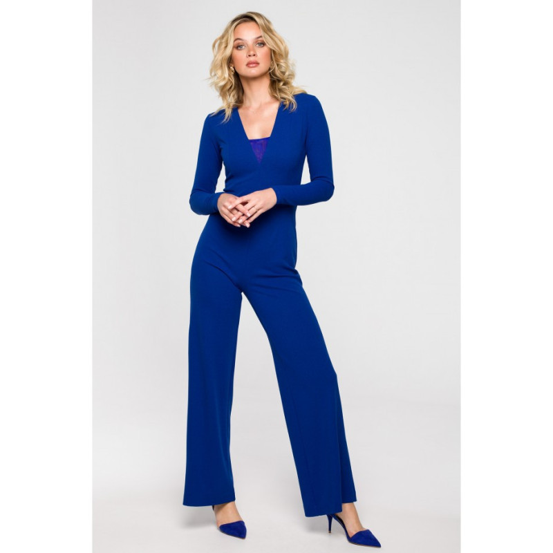 K151 Jumpsuit with deep neckline - cornflower