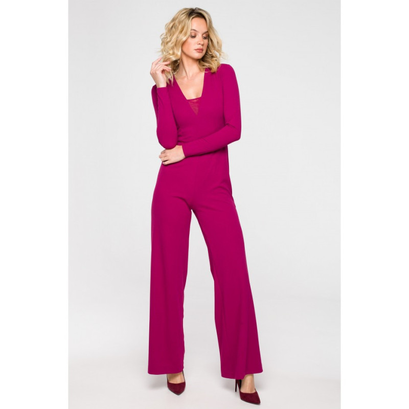 K151 Jumpsuit with deep neckline - plum