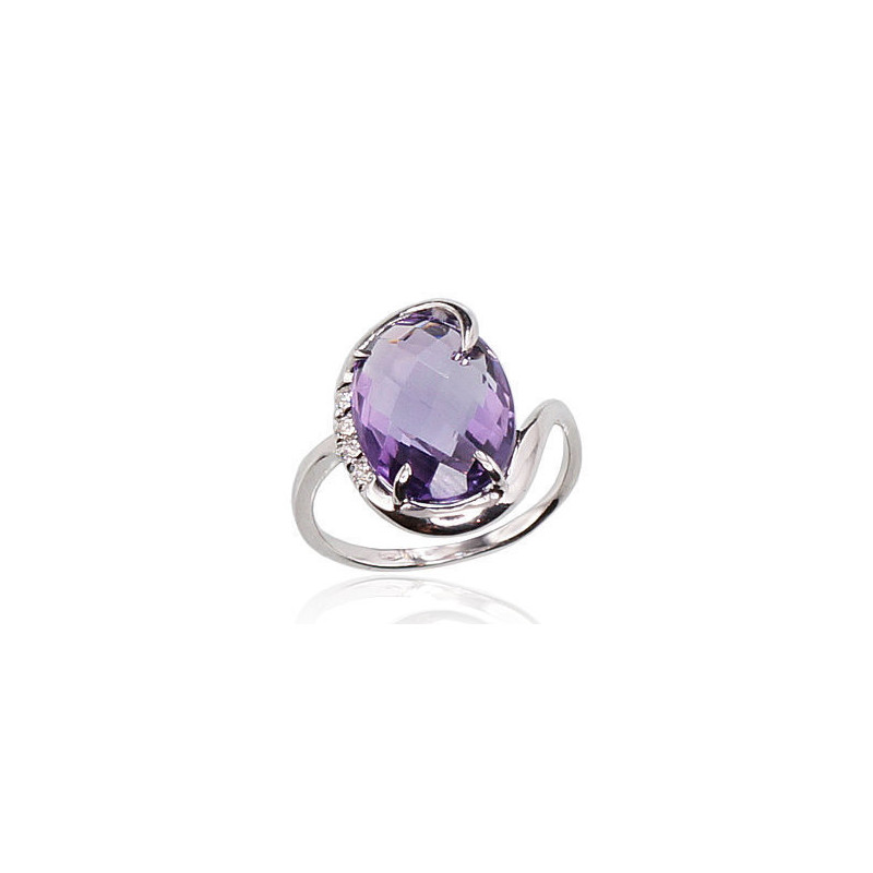 Gold ring 1100023(Au-W)_CZ+AM, White Gold 585°, Zirkons , Amethyst