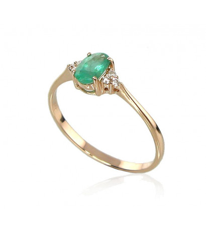 Gold ring 1100091(Au-R+PRh-W)_DI+EM, Red Gold 585°, Rhodium (Plating) , Diamonds , Emerald