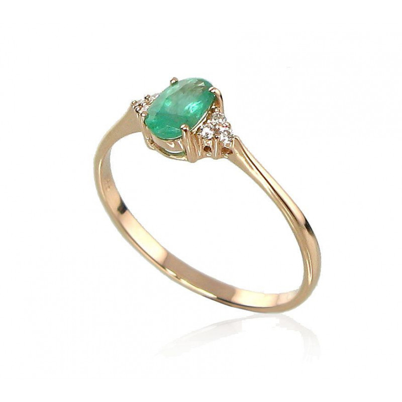 Gold ring 1100091(Au-R+PRh-W)_DI+EM, Red Gold 585°, Rhodium (Plating) , Diamonds , Emerald