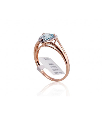 Gold ring 1100092(Au-R+PRh-W)_DI+TZLB, Red Gold 585°, Rhodium (Plating) , Diamonds , Sky Blue Topaz