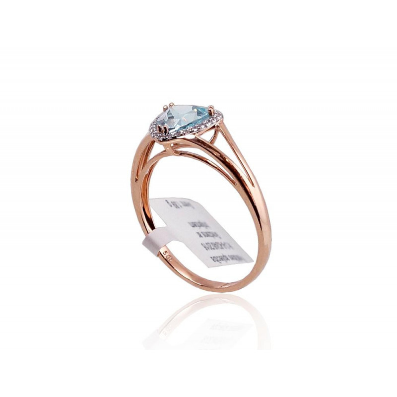 Gold ring 1100092(Au-R+PRh-W)_DI+TZLB, Red Gold 585°, Rhodium (Plating) , Diamonds , Sky Blue Topaz