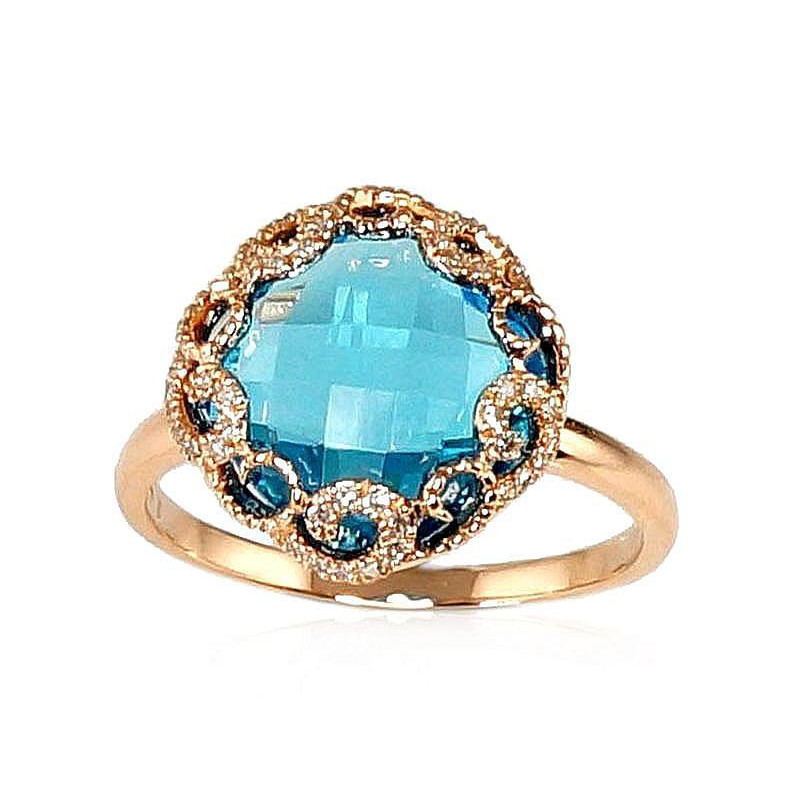 Gold ring 1100093(Au-R)_DI+TZB, Red Gold 585°, Diamonds , Blue Topaz