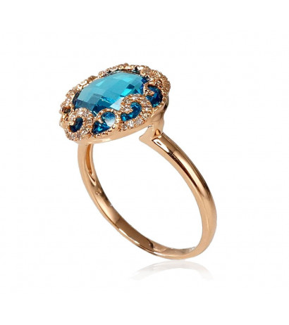 Gold ring 1100093(Au-R)_DI+TZB, Red Gold 585°, Diamonds , Blue Topaz