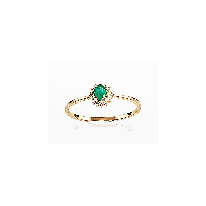 Gold ring 1100100(Au-R+PRh-W)_DI+EM, Red Gold 585°, Rhodium (Plating) , Diamonds , Emerald