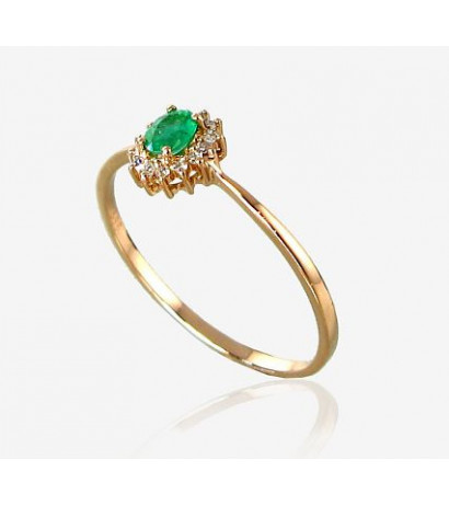 Gold ring 1100100(Au-R+PRh-W)_DI+EM, Red Gold 585°, Rhodium (Plating) , Diamonds , Emerald