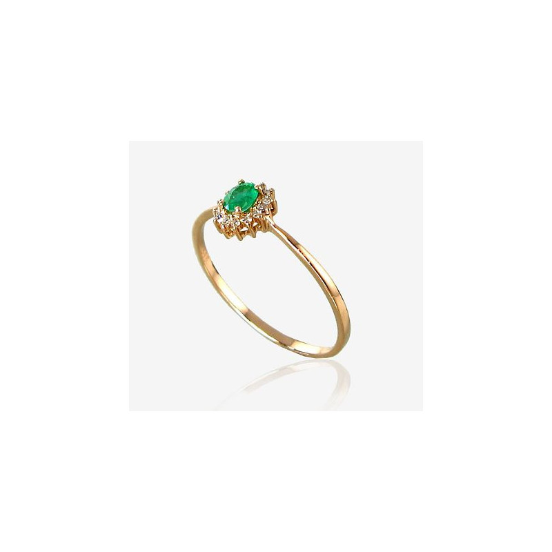 Gold ring 1100100(Au-R+PRh-W)_DI+EM, Red Gold 585°, Rhodium (Plating) , Diamonds , Emerald