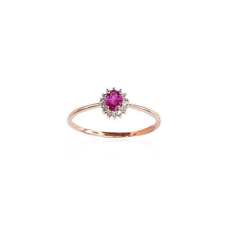 Gold ring 1100100(Au-R+PRh-W)_DI+RB, Red Gold 585°, Rhodium (Plating) , Diamonds , Ruby