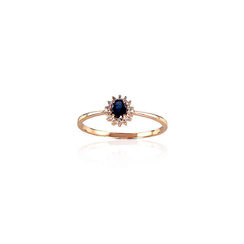 Gold ring 1100100(Au-R+PRh-W)_DI+SA, Red Gold 585°, Rhodium (Plating) , Diamonds , Sapphire