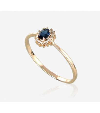 Gold ring 1100100(Au-R+PRh-W)_DI+SA, Red Gold 585°, Rhodium (Plating) , Diamonds , Sapphire