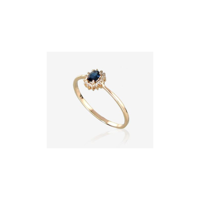 Gold ring 1100100(Au-R+PRh-W)_DI+SA, Red Gold 585°, Rhodium (Plating) , Diamonds , Sapphire