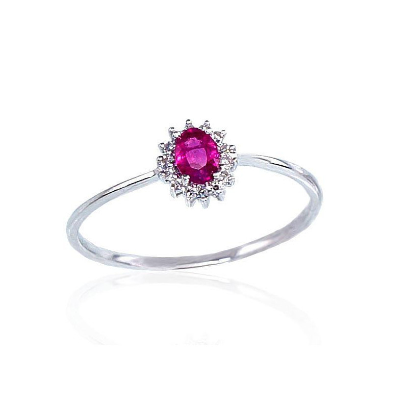 Gold ring 1100100(Au-W)_DI+RB, White Gold 585°, Diamonds , Ruby