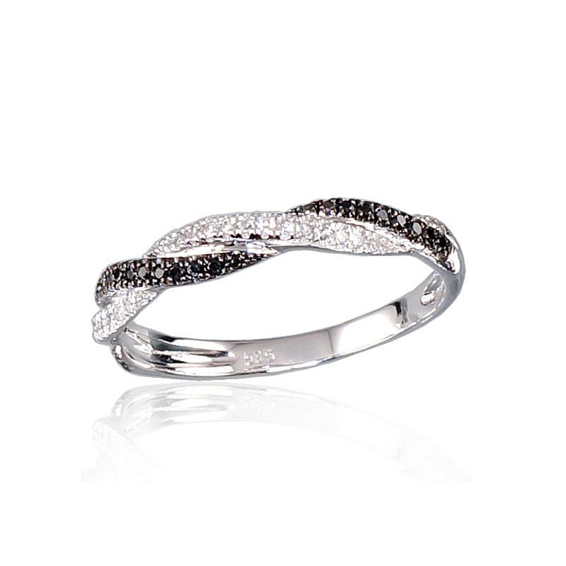 Gold ring 1100122(Au-W+PRh-Bk)_DI+DIBk, White Gold 585°, Rhodium (Plating) , Diamonds , Diamonds (Black)