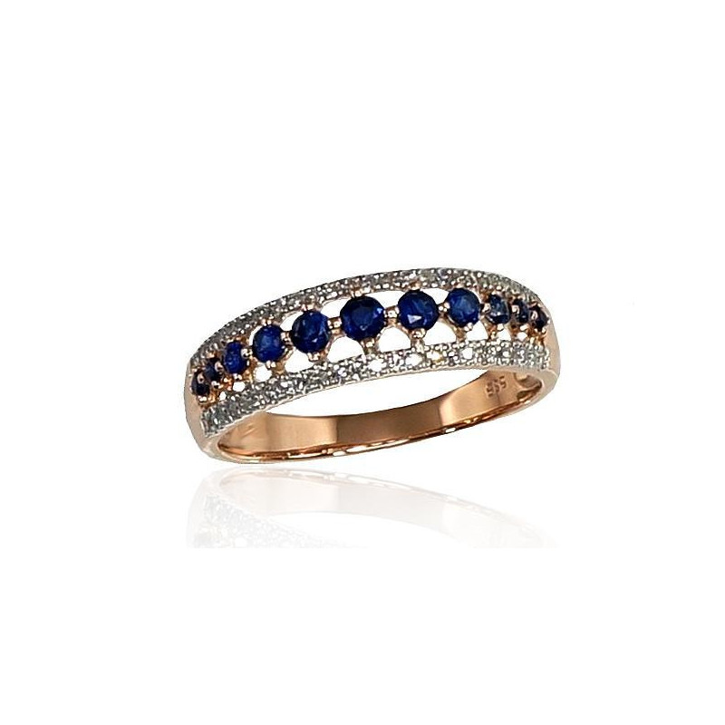 Gold ring 1100189(Au-R+PRh-W)_DI+SA, Red Gold 585°, Rhodium (Plating) , Diamonds , Sapphire