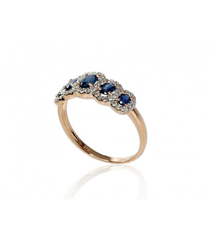 Gold ring 1100203(Au-R+PRh-W)_DI+SA, Red Gold 585°, Rhodium (Plating) , Diamonds , Sapphire