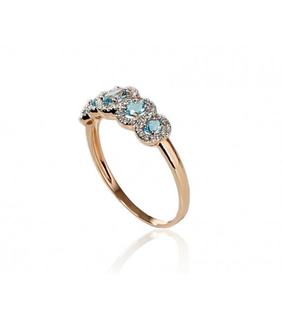 Gold ring 1100203(Au-R+PRh-W)_DI+TZLB, Red Gold 585°, Rhodium (Plating) , Diamonds , Sky Blue Topaz