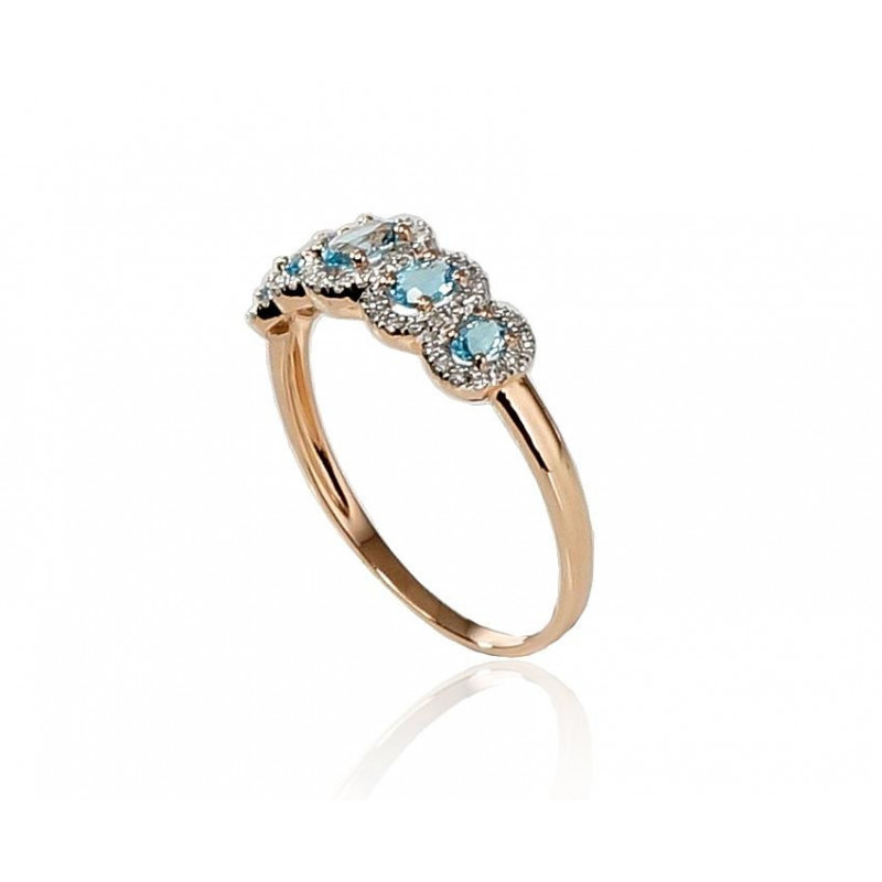 Gold ring 1100203(Au-R+PRh-W)_DI+TZLB, Red Gold 585°, Rhodium (Plating) , Diamonds , Sky Blue Topaz