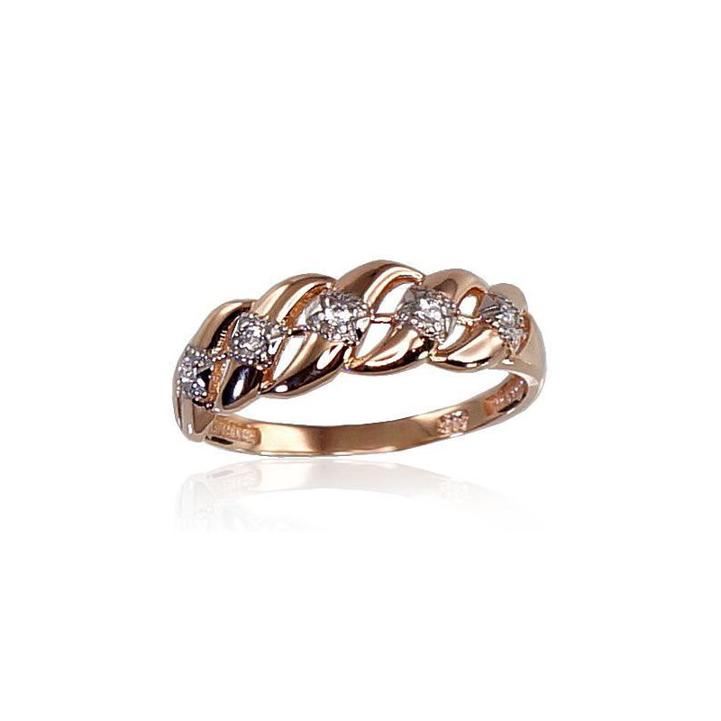 Gold ring 1100267(Au-R+PRh-W)_CZ, Red Gold 585°, Rhodium (Plating) , Zirkons