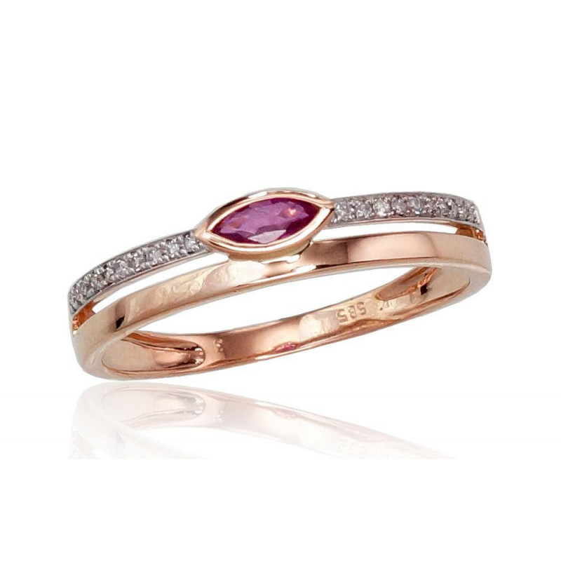 Gold ring 1100418(Au-R+PRh-W)_DI+RB, Red Gold 585°, Rhodium (Plating) , Diamonds , Ruby