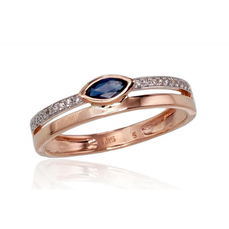 Gold ring 1100418(Au-R+PRh-W)_DI+SA, Red Gold 585°, Rhodium (Plating) , Diamonds , Sapphire