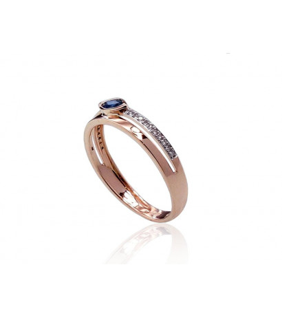 Gold ring 1100418(Au-R+PRh-W)_DI+SA, Red Gold 585°, Rhodium (Plating) , Diamonds , Sapphire