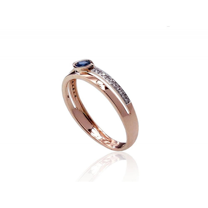 Gold ring 1100418(Au-R+PRh-W)_DI+SA, Red Gold 585°, Rhodium (Plating) , Diamonds , Sapphire