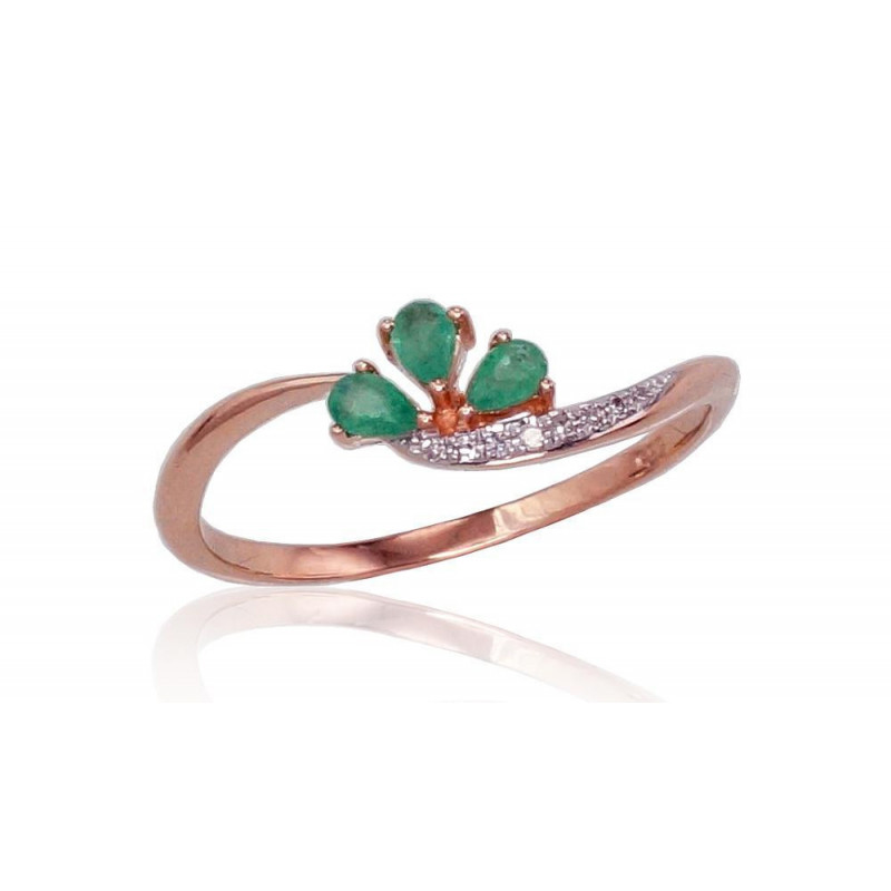 Gold ring 1100420(Au-R+PRh-W)_DI+EM, Red Gold 585°, Rhodium (Plating) , Diamonds , Emerald