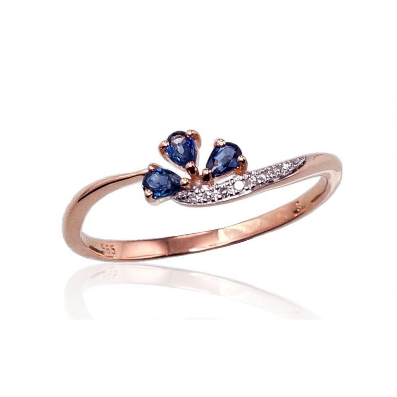 Gold ring 1100420(Au-R+PRh-W)_DI+SA, Red Gold 585°, Rhodium (Plating) , Diamonds , Sapphire