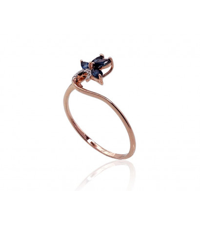 Gold ring 1100421(Au-R+PRh-W)_DI+SA, Red Gold 585°, Rhodium (Plating) , Diamonds , Sapphire