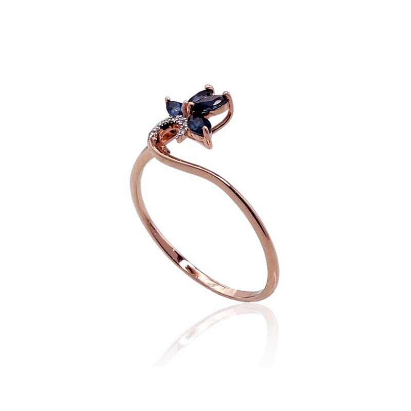 Gold ring 1100421(Au-R+PRh-W)_DI+SA, Red Gold 585°, Rhodium (Plating) , Diamonds , Sapphire