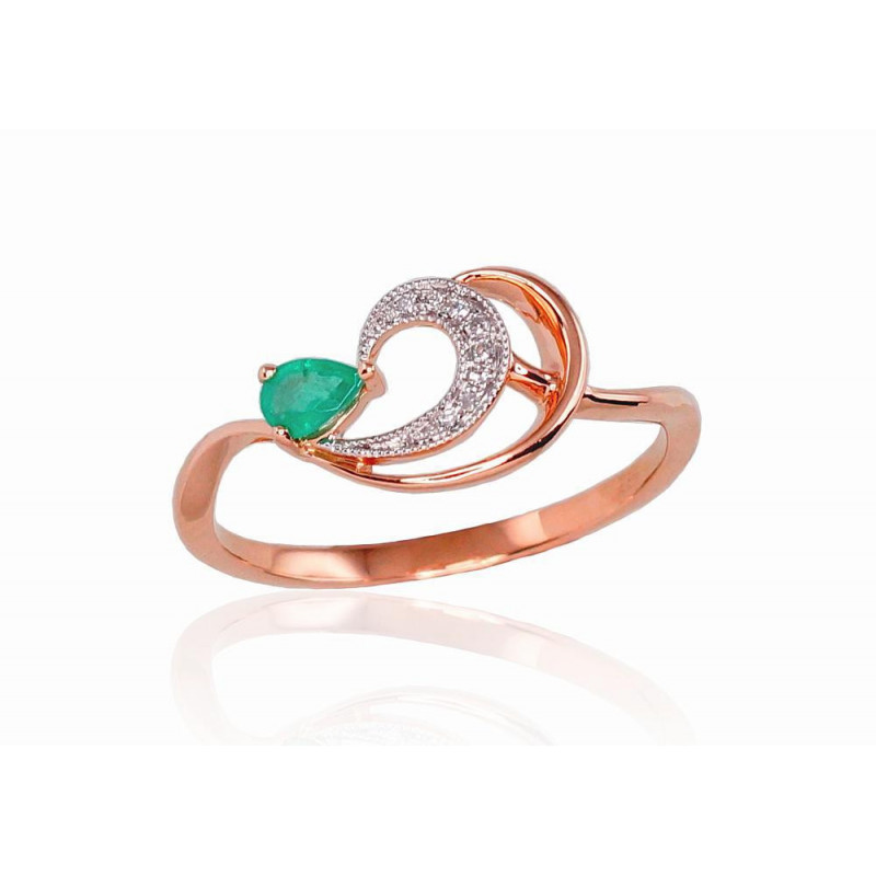 Gold ring 1100521(Au-R+PRh-W)_DI+EM, Red Gold 585°, Rhodium (Plating) , Diamonds , Emerald