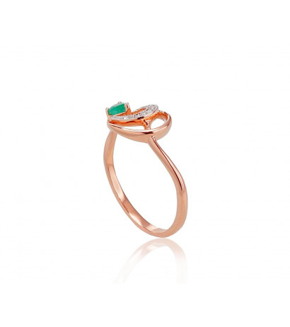 Gold ring 1100521(Au-R+PRh-W)_DI+EM, Red Gold 585°, Rhodium (Plating) , Diamonds , Emerald